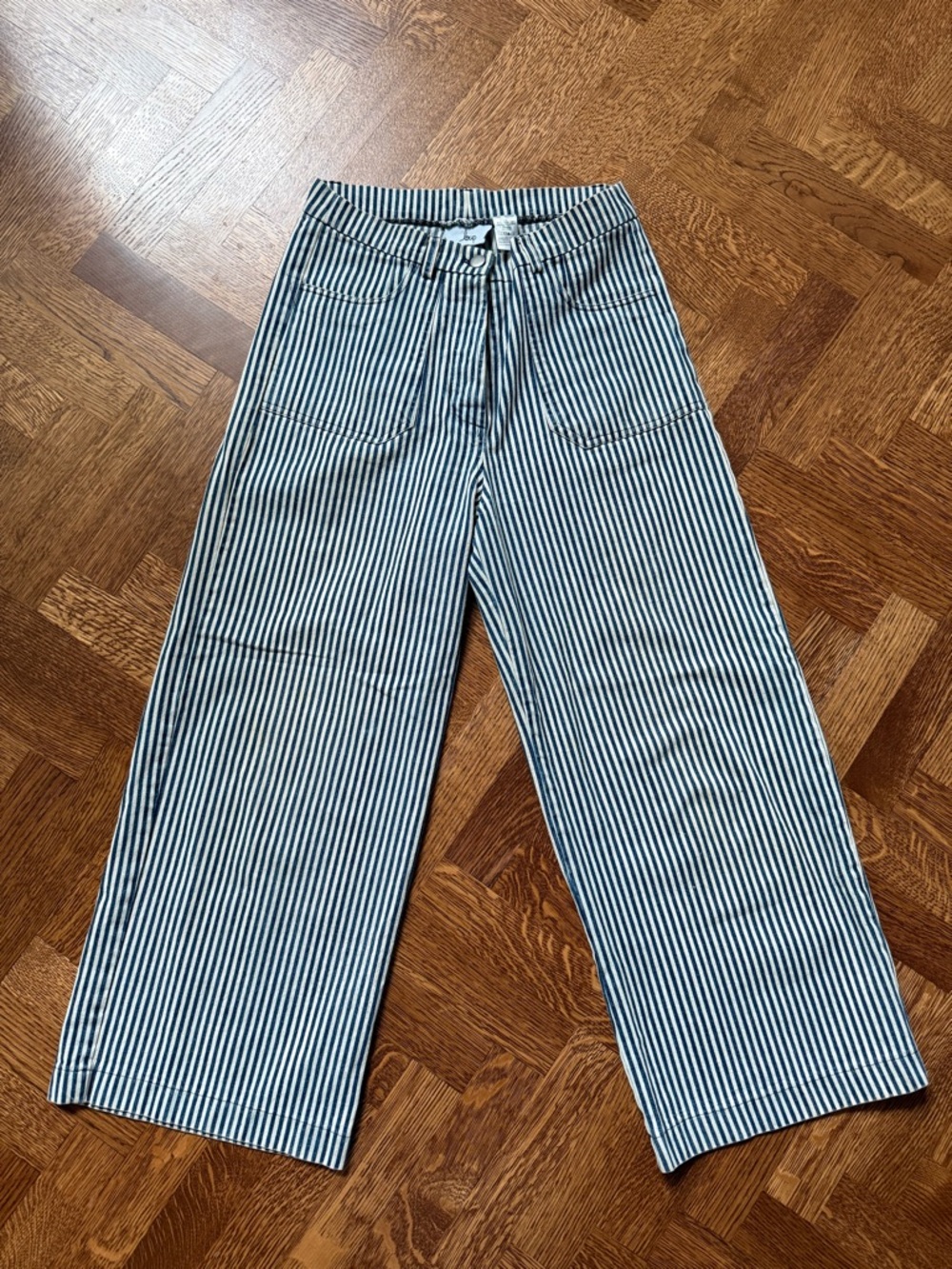 LOUP Railroad Striped Navy Wide Leg High Rise Pants Hickory Stripe Ethical M
